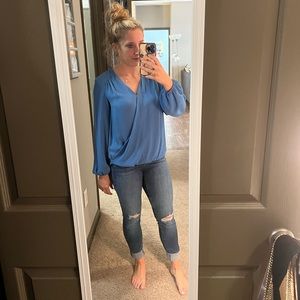 Blue Swoop Front Blouse